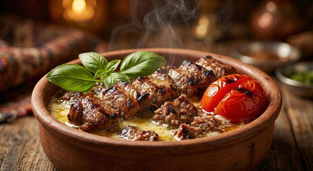 Close up of juicy Kaseh Kebab served at Iran Zamin