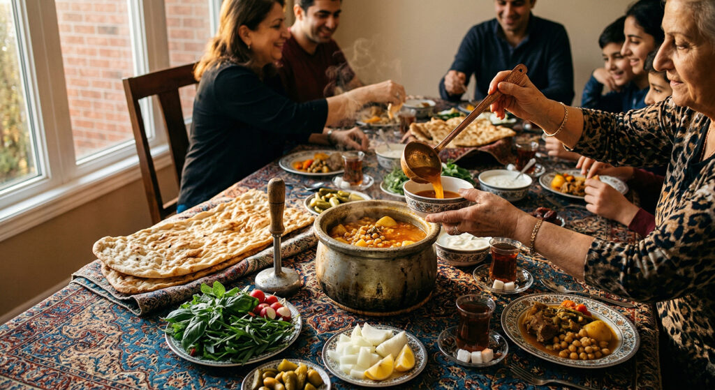 Traditional Persian Dizi served in a rustic stone crock